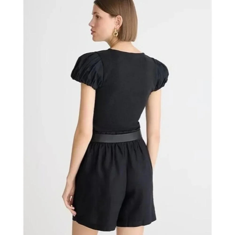 J. Crew Women's Vintage Rib Bubble Sleeve Tee Black Stretch XXS NWT